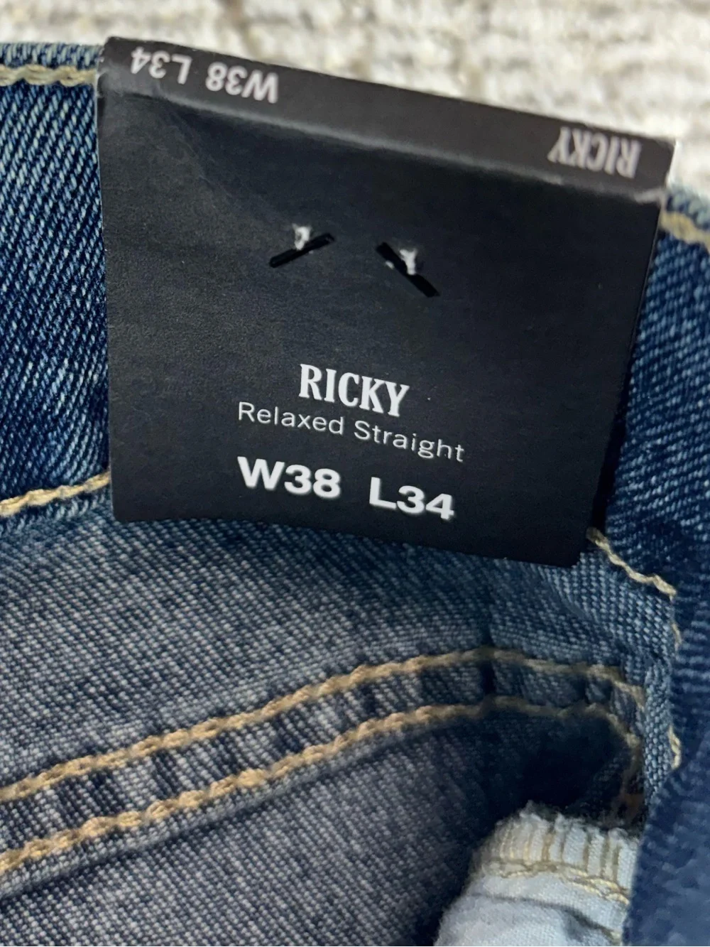 NWT True Religion 38/34 Medium Ocean Storm Ricky Ladder Stitch Straight Jeans
